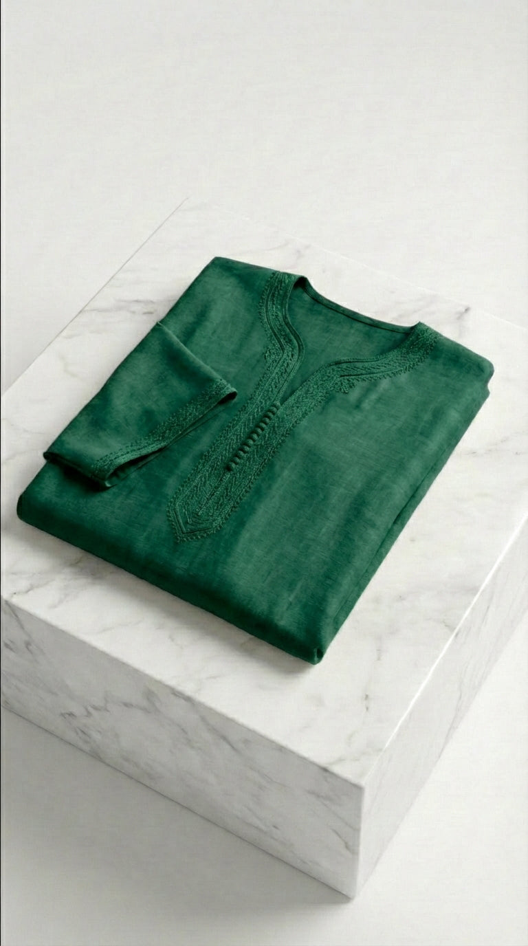 Green Hand-Stitched Gandoura